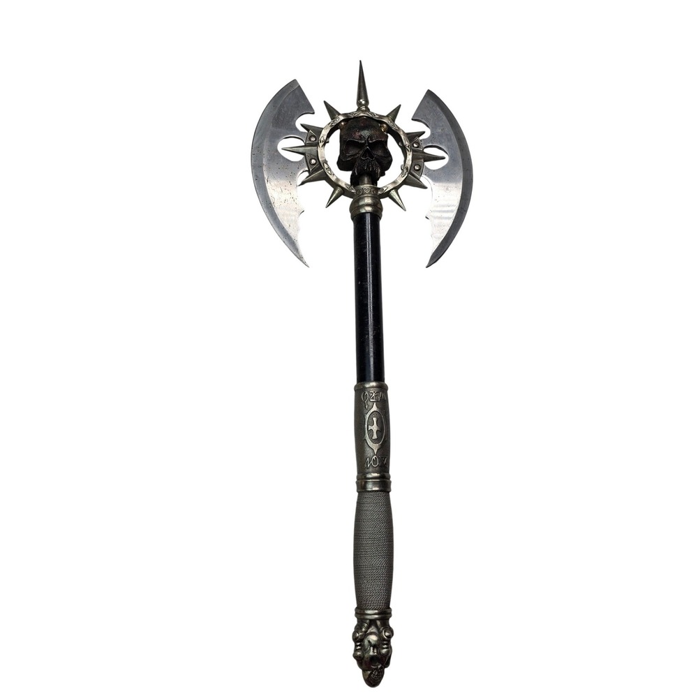 Fantasy Skull Double Headed Battle Axe Stainless Steel BK879 Gothic Decor 25.5in